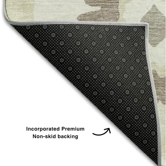 Ivory And Beige Medallion Washable Area Rug With UV Protection Photo 7