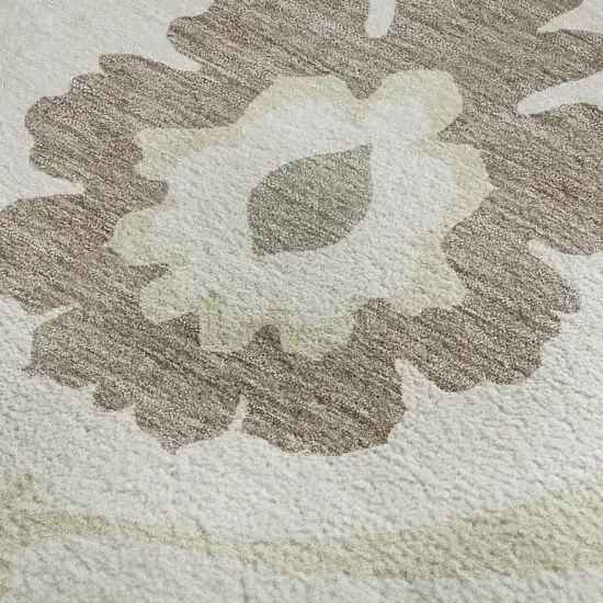 Ivory And Beige Medallion Washable Area Rug With UV Protection Photo 3