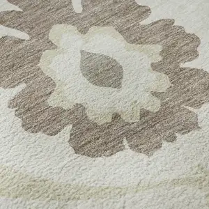 Photo of Ivory And Beige Medallion Washable Area Rug With UV Protection