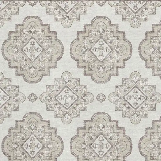Ivory And Beige Medallion Washable Area Rug With UV Protection Photo 3