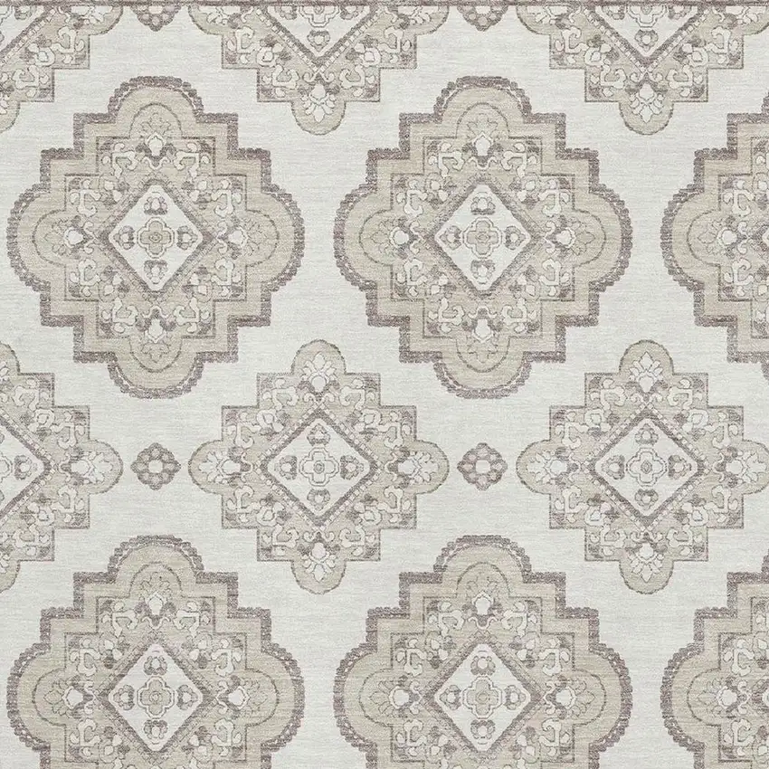 Ivory And Beige Medallion Washable Area Rug With UV Protection Photo 3