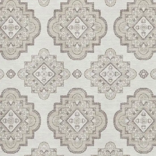 Ivory And Beige Medallion Washable Area Rug With UV Protection Photo 3
