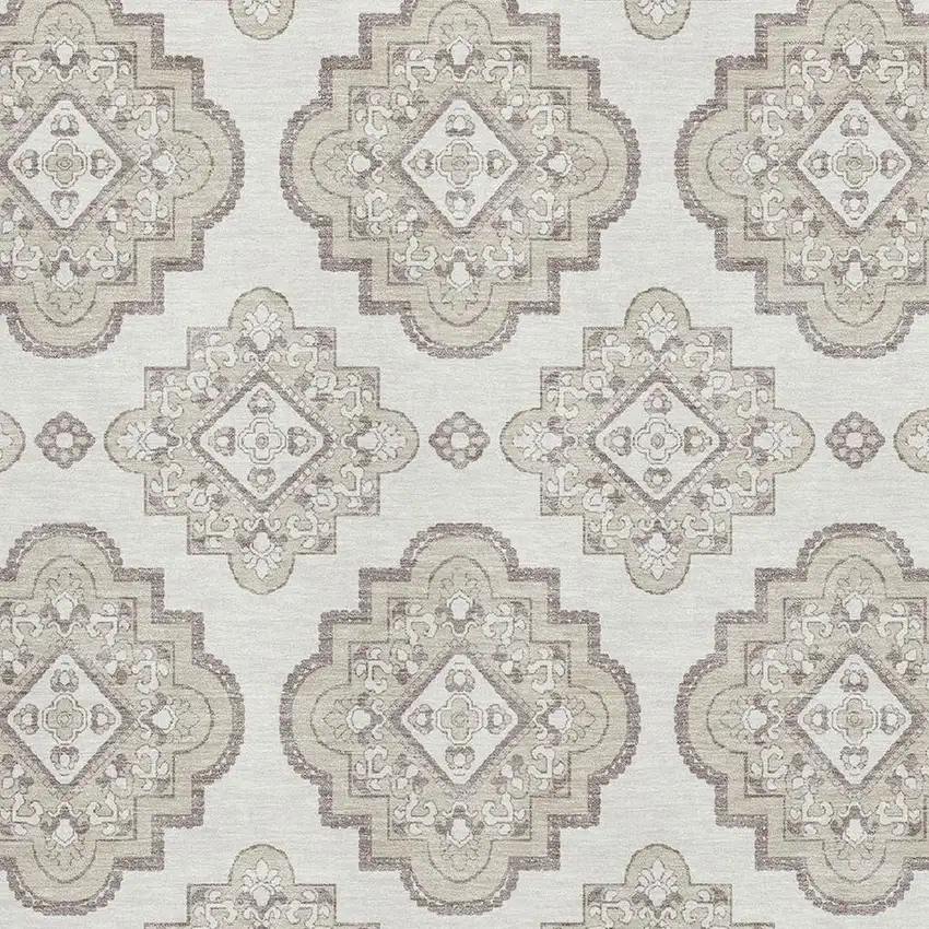 Ivory And Beige Medallion Washable Area Rug With UV Protection Photo 3