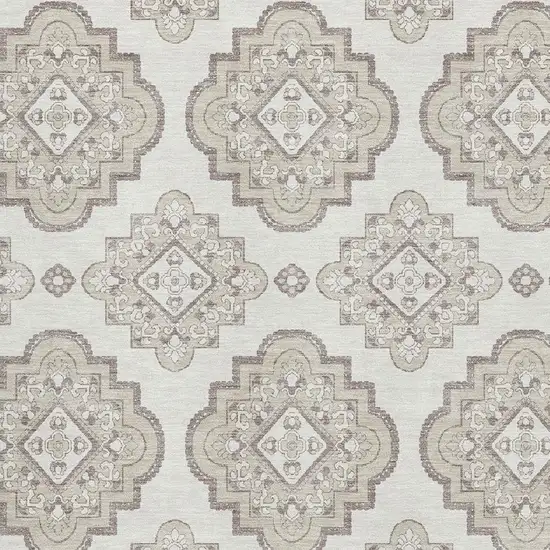 Ivory And Beige Medallion Washable Area Rug With UV Protection Photo 3