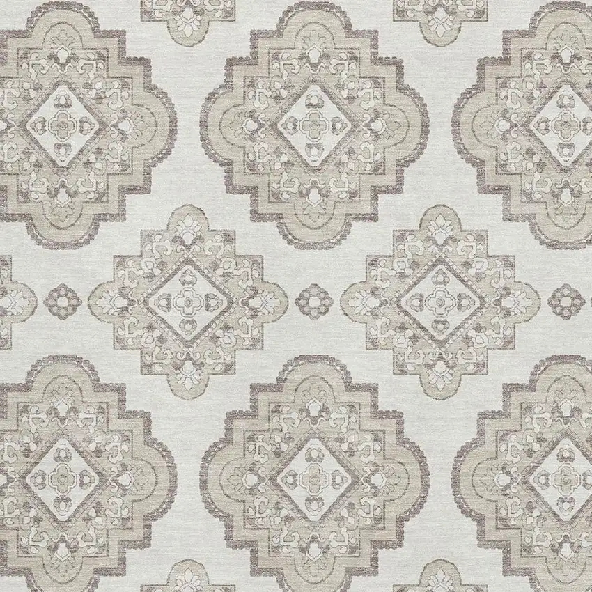 Ivory And Beige Medallion Washable Area Rug With UV Protection Photo 3