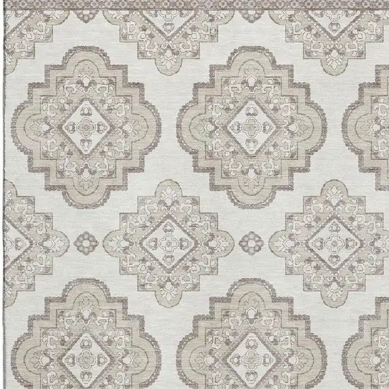 Ivory And Beige Medallion Washable Area Rug With UV Protection Photo 3