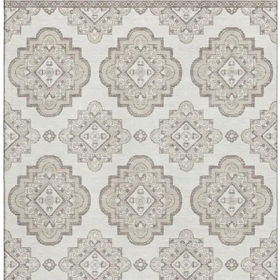 Ivory And Beige Medallion Washable Area Rug With UV Protection Photo 4
