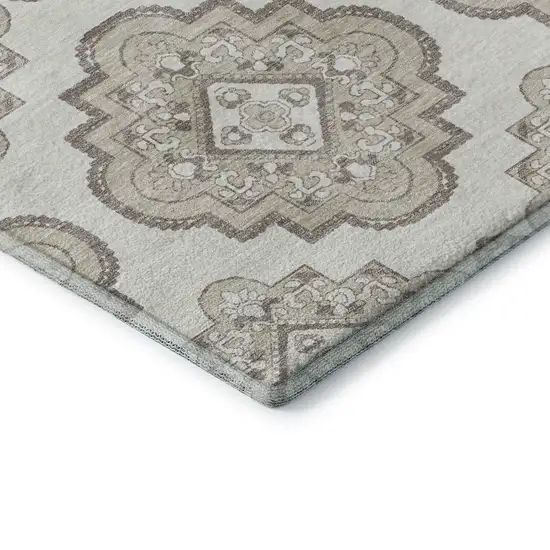 Ivory And Beige Medallion Washable Area Rug With UV Protection Photo 8
