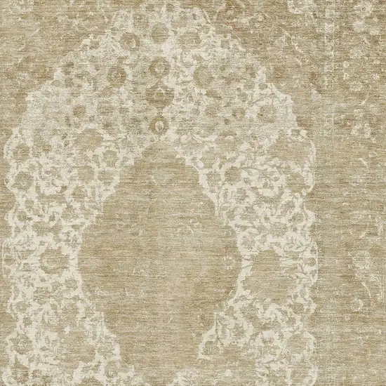 Ivory And Beige Medallion Washable Area Rug With UV Protection Photo 2