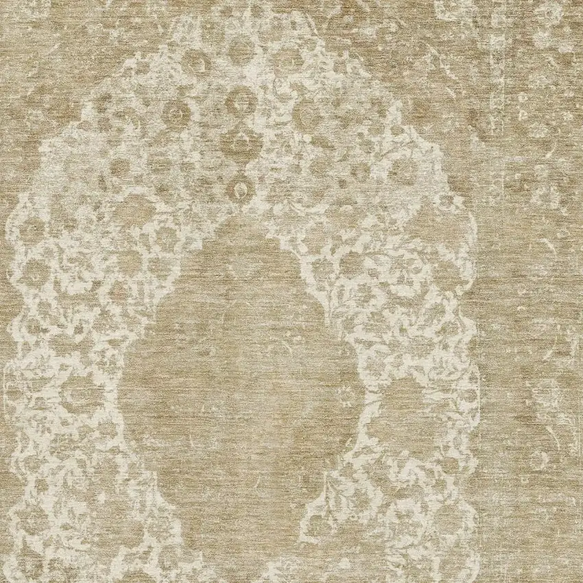 Ivory And Beige Medallion Washable Area Rug With UV Protection Photo 2