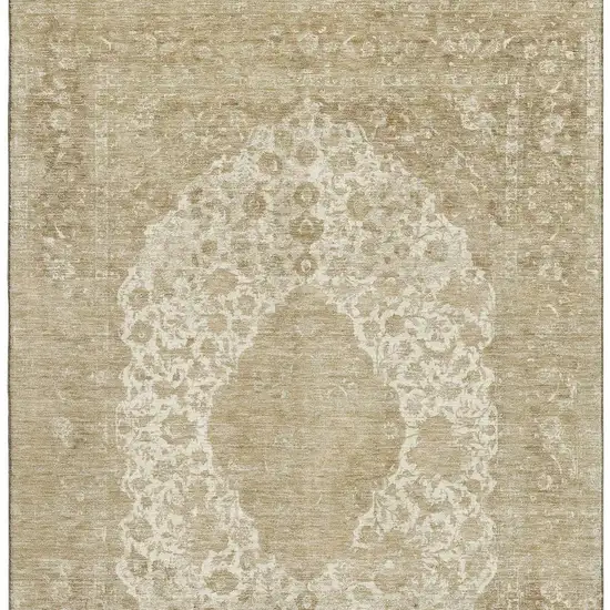 Ivory And Beige Medallion Washable Area Rug With UV Protection Photo 3