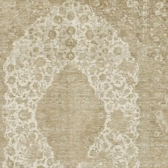 Ivory And Beige Medallion Washable Area Rug With UV Protection Photo 2