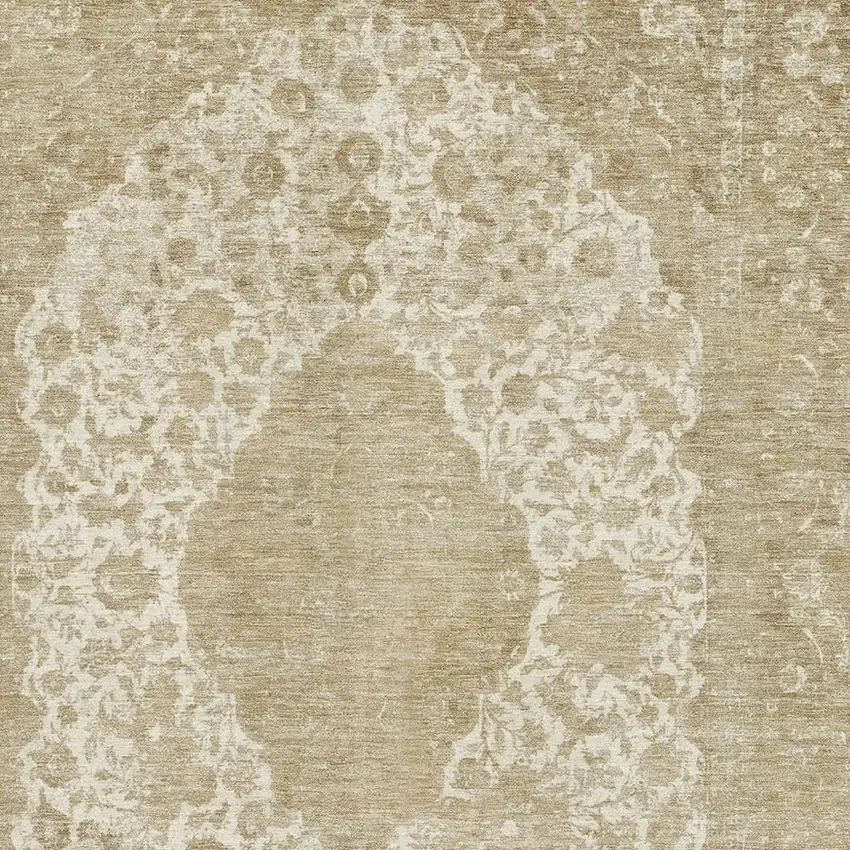 Ivory And Beige Medallion Washable Area Rug With UV Protection Photo 2