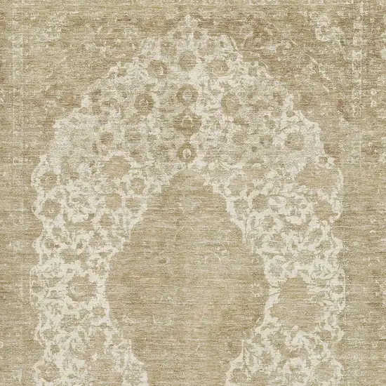 Ivory And Beige Medallion Washable Area Rug With UV Protection Photo 2