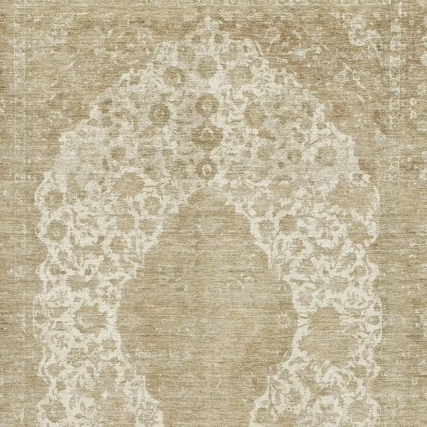 Ivory And Beige Medallion Washable Area Rug With UV Protection Photo 2