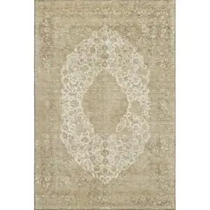 Photo of Ivory And Beige Medallion Washable Area Rug With UV Protection