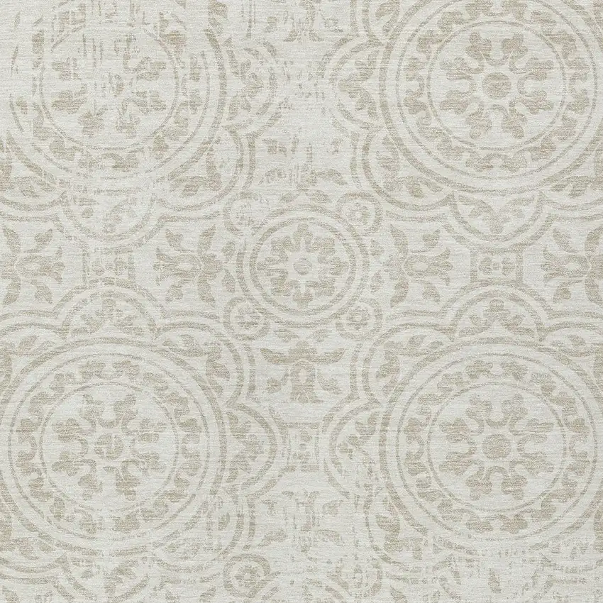 Ivory And Beige Medallion Washable Indoor Outdoor Area Rug Photo 5