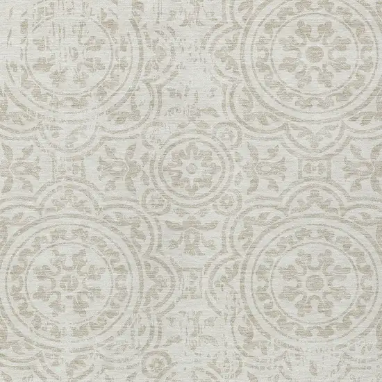 Ivory And Beige Medallion Washable Indoor Outdoor Area Rug Photo 5