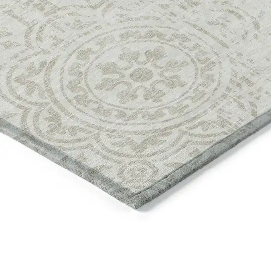 Ivory And Beige Medallion Washable Indoor Outdoor Area Rug Photo 3