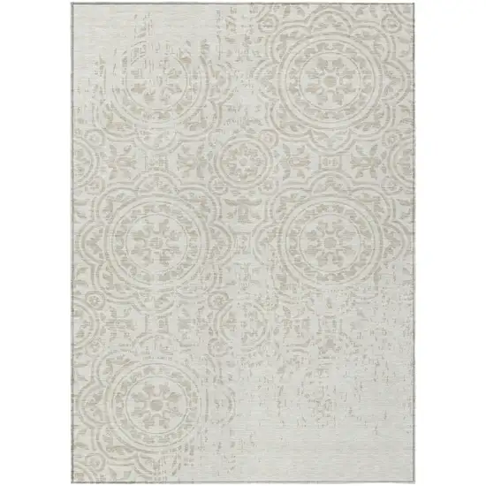 Ivory And Beige Medallion Washable Indoor Outdoor Area Rug Photo 1