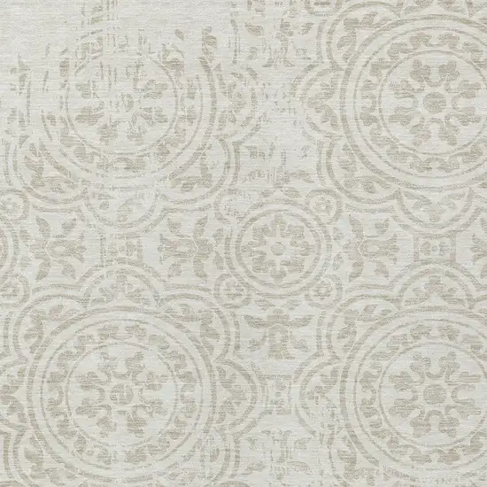 Ivory And Beige Medallion Washable Indoor Outdoor Area Rug Photo 4