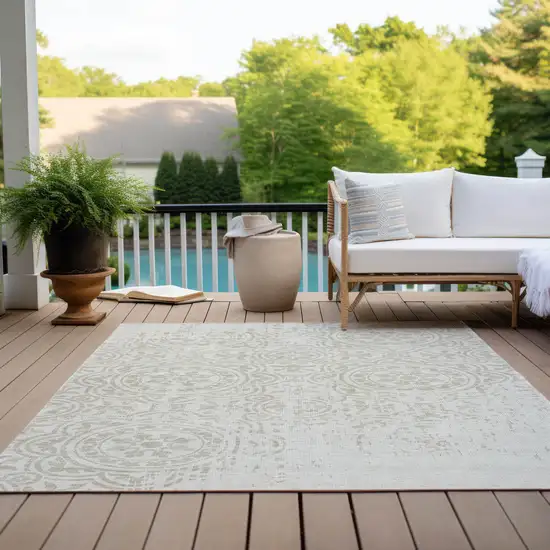 Ivory And Beige Medallion Washable Indoor Outdoor Area Rug Photo 9