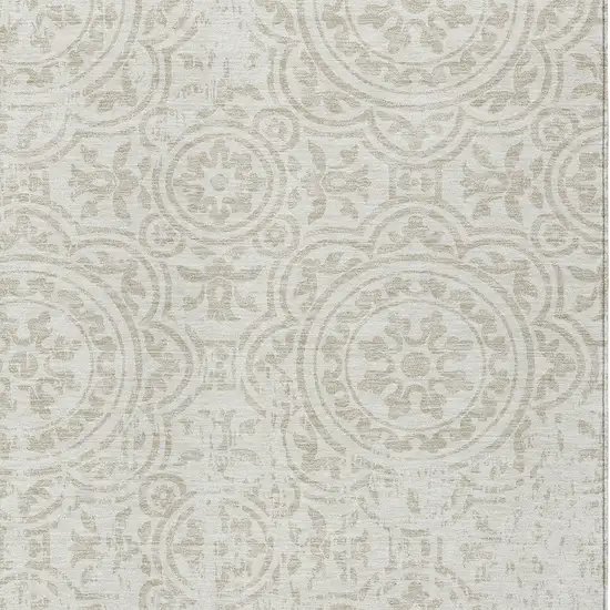 Ivory And Beige Medallion Washable Indoor Outdoor Area Rug Photo 4