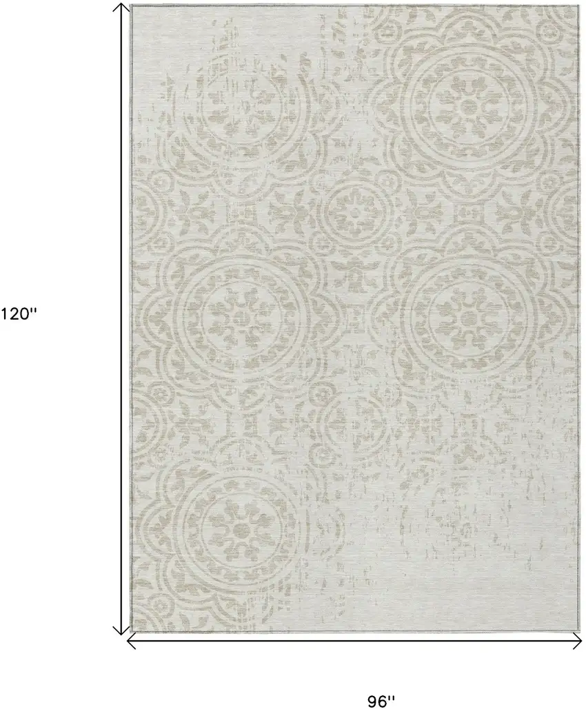 Ivory And Beige Medallion Washable Indoor Outdoor Area Rug Photo 7