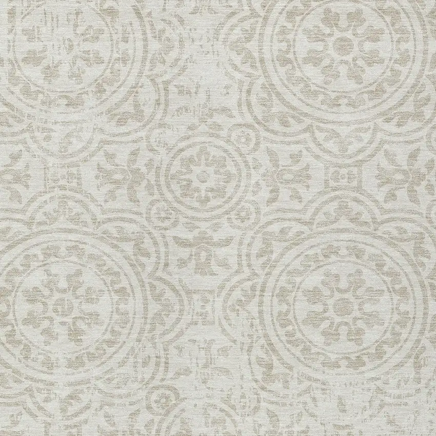 Ivory And Beige Medallion Washable Indoor Outdoor Area Rug Photo 4