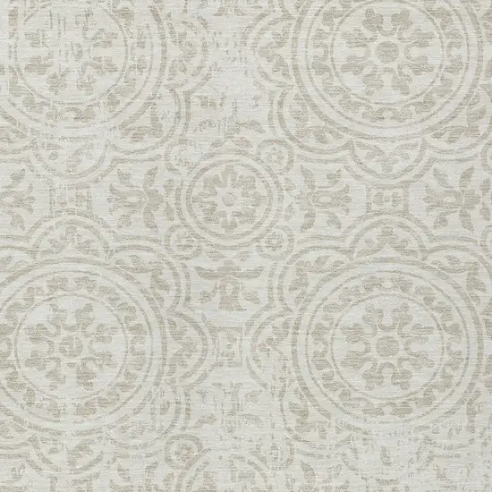 Ivory And Beige Medallion Washable Indoor Outdoor Area Rug Photo 4