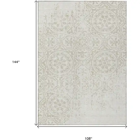 Ivory And Beige Medallion Washable Indoor Outdoor Area Rug Photo 7