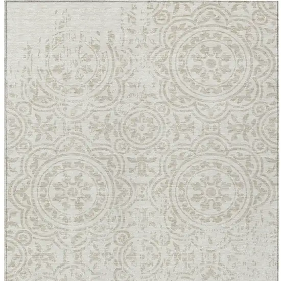 Ivory And Beige Medallion Washable Indoor Outdoor Area Rug Photo 4