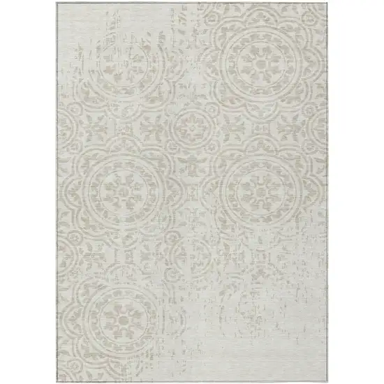 Ivory And Beige Medallion Washable Indoor Outdoor Area Rug Photo 1
