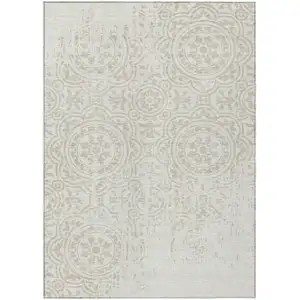 Photo of Ivory And Beige Medallion Washable Indoor Outdoor Area Rug