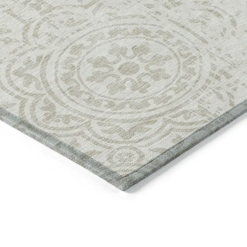 Ivory And Beige Medallion Washable Indoor Outdoor Area Rug Photo 3