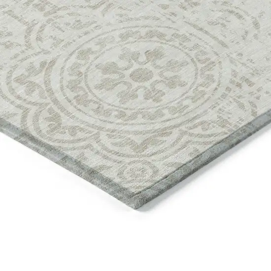 Ivory And Beige Medallion Washable Indoor Outdoor Area Rug Photo 3