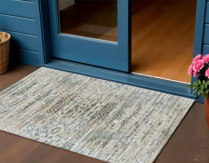 Ivory And Beige Moroccan Washable Indoor Outdoor Area Rug Photo 2