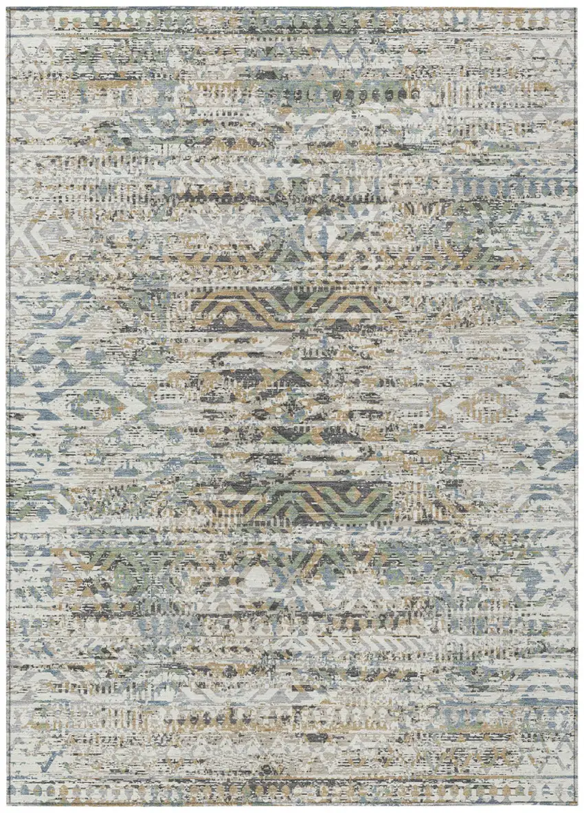 Ivory And Beige Moroccan Washable Indoor Outdoor Area Rug Photo 1