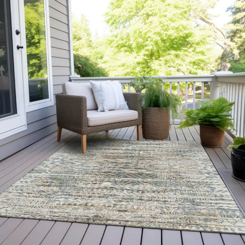 Ivory And Beige Moroccan Washable Indoor Outdoor Area Rug Photo 9
