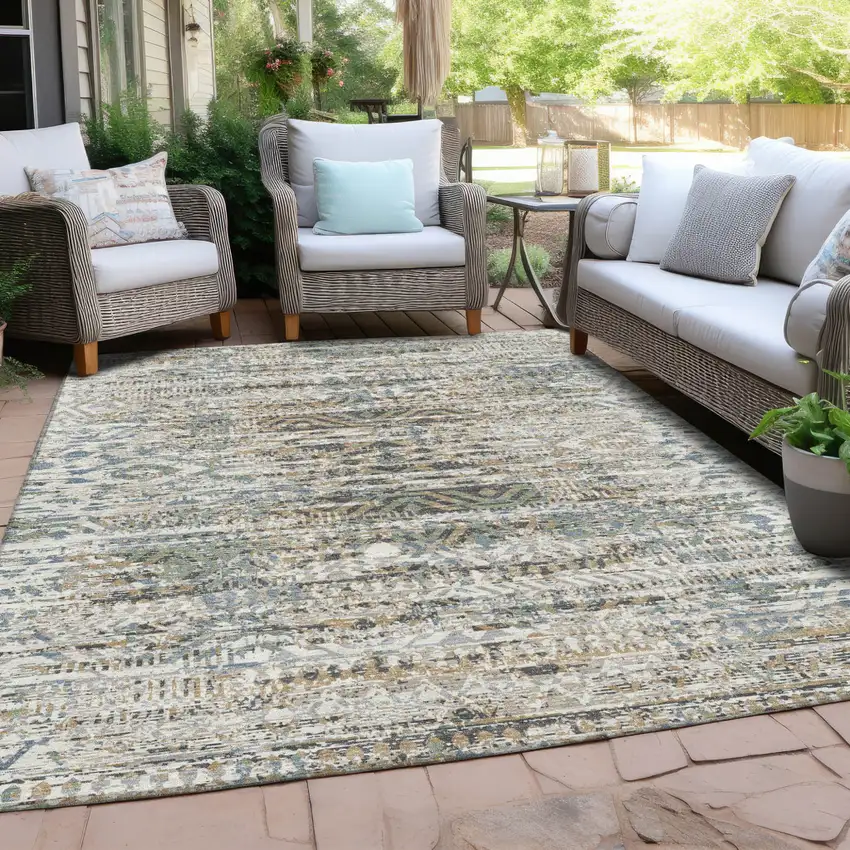 Ivory And Beige Moroccan Washable Indoor Outdoor Area Rug Photo 6