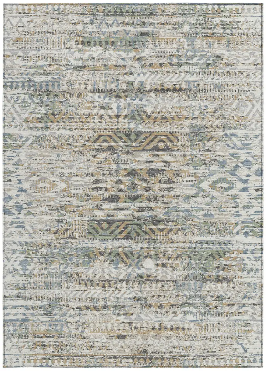Ivory And Beige Moroccan Washable Indoor Outdoor Area Rug Photo 4