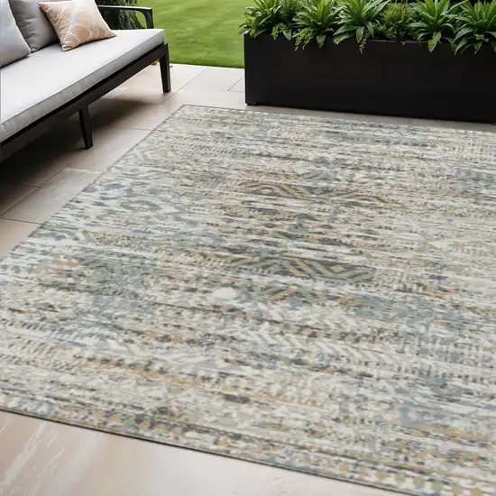 Ivory And Beige Moroccan Washable Indoor Outdoor Area Rug Photo 2
