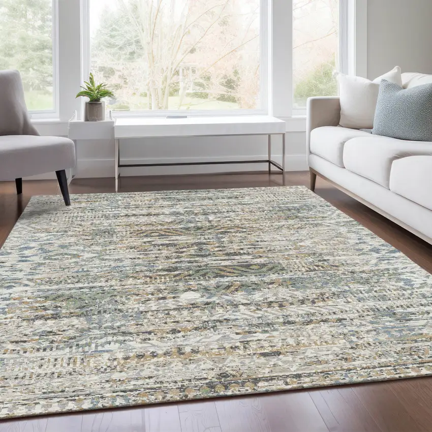 Ivory And Beige Moroccan Washable Indoor Outdoor Area Rug Photo 7