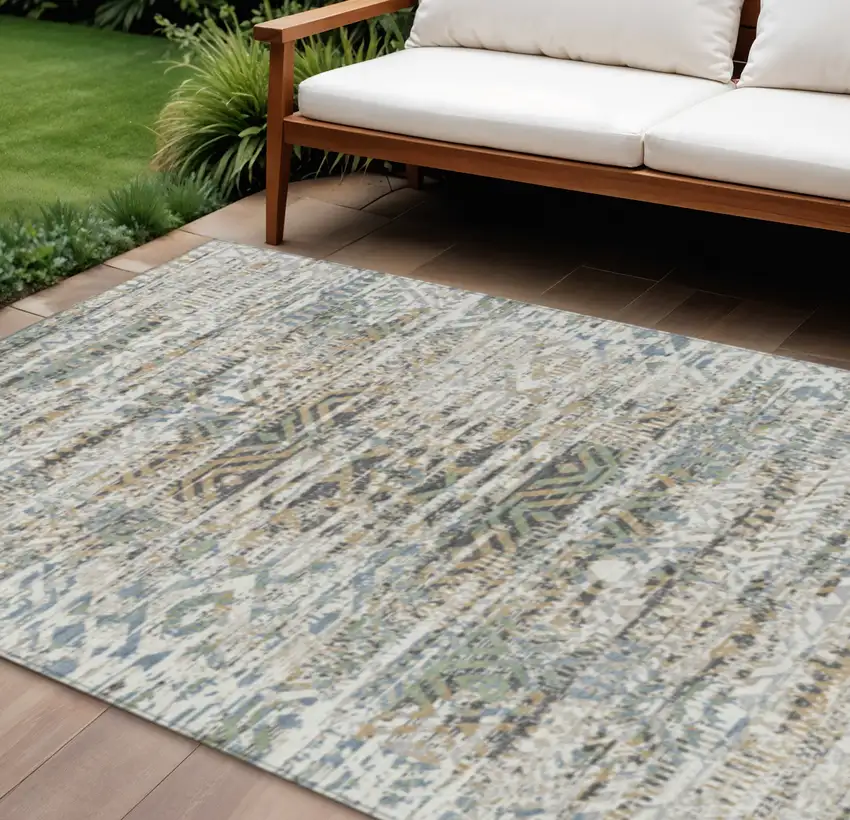 Ivory And Beige Moroccan Washable Indoor Outdoor Area Rug Photo 2