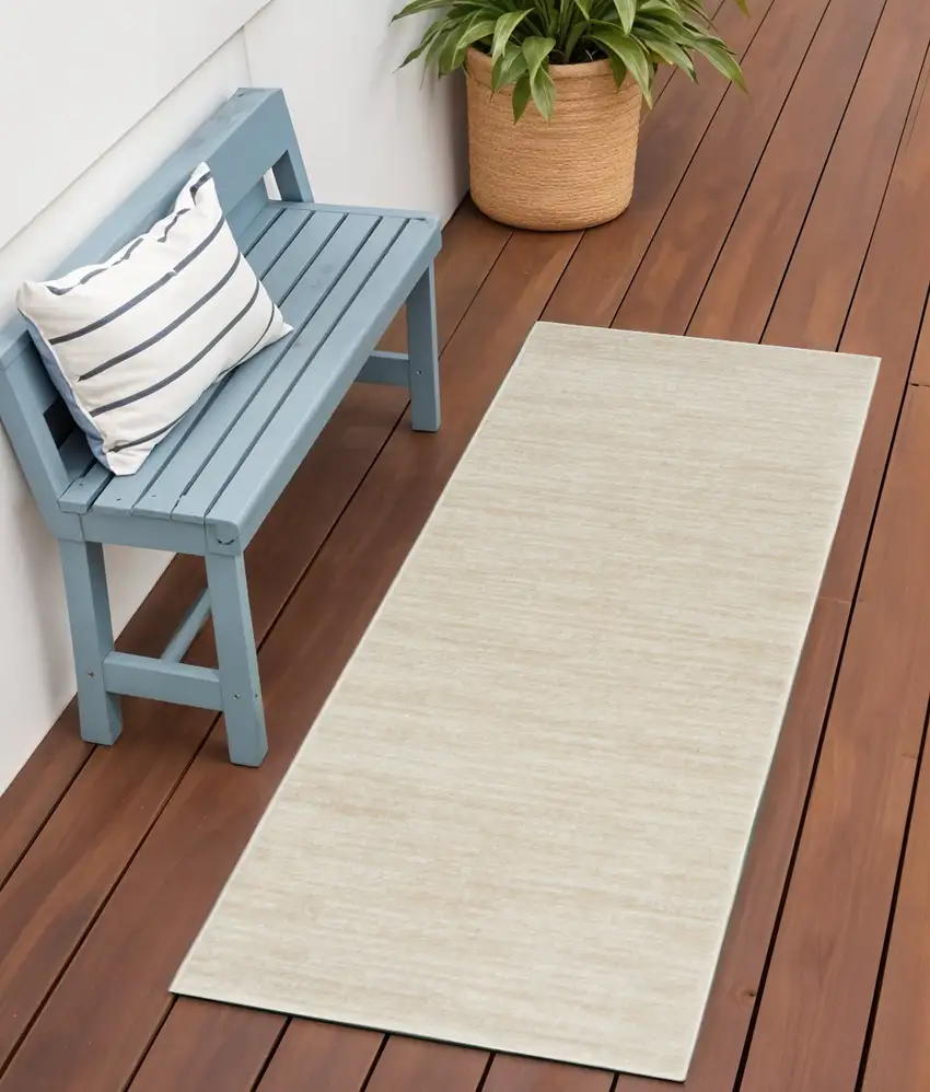 Ivory And Beige Non Skid Indoor Outdoor Runner Rug Photo 2
