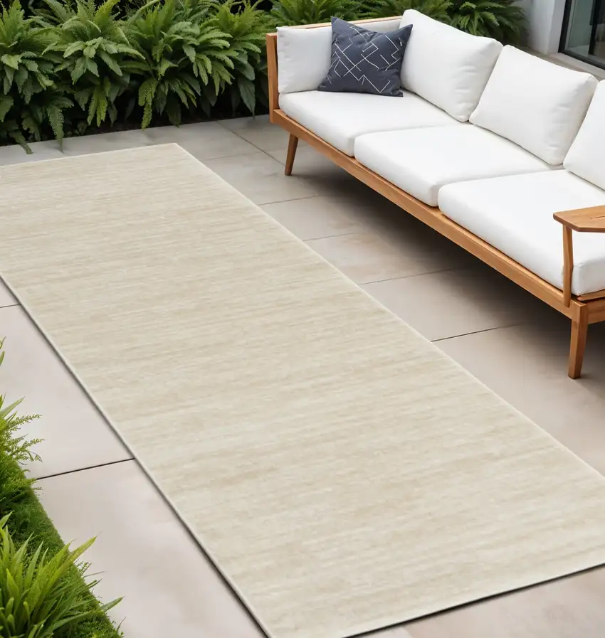 Ivory And Beige Non Skid Indoor Outdoor Runner Rug Photo 1