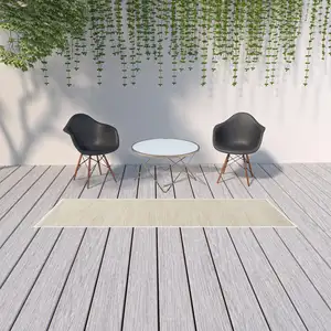 Photo of Ivory And Beige Non Skid Indoor Outdoor Runner Rug