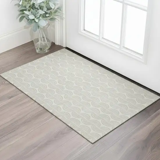 Ivory And Beige Ogee Washable Area Rug With UV Protection Photo 2