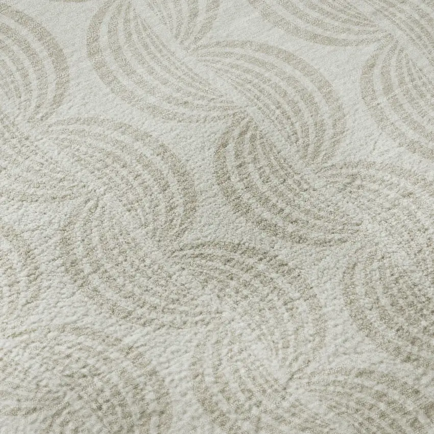 Ivory And Beige Ogee Washable Area Rug With UV Protection Photo 9