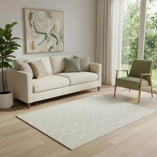 Ivory And Beige Ogee Washable Area Rug With UV Protection Photo 2